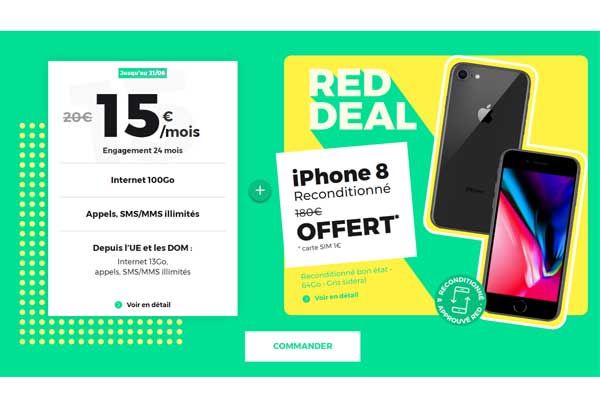 L'offre RED DEAL est de retour : l'iPhone 8 reconditionné offert avec le forfait RED 100Go à 15€ !