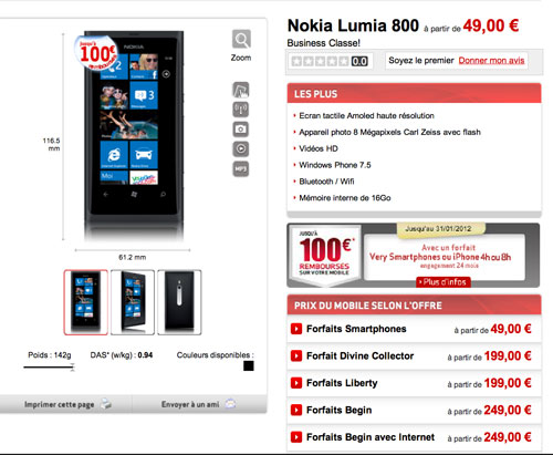 Le Nokia Lumia 800 débarque chez Virgin Mobile, à partir de 49 €