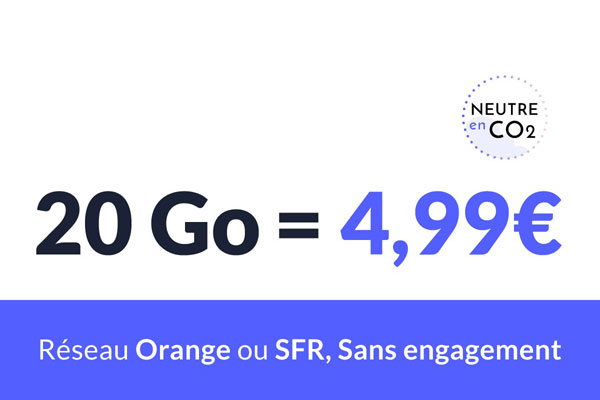 Offre exceptionnelle : un forfait mobile 20Go à 4.99€ sur Orange ou SFR