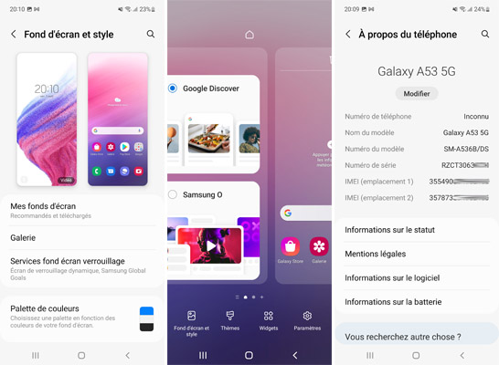 Paramètres suite du Samsung Galaxy A53 5G