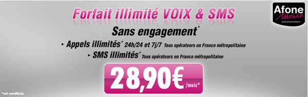AfoneMobile lance son forfait illimité pour 28,90 euros