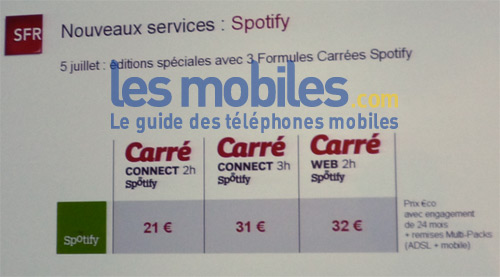 SFR va lancer 3 Formules Carrées avec Spotify