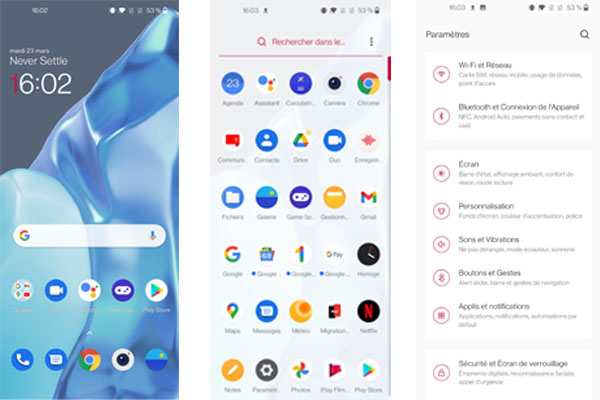 Interface du OnePlus 9 Pro