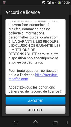 Sony Xperia SP : McAfee Mobile