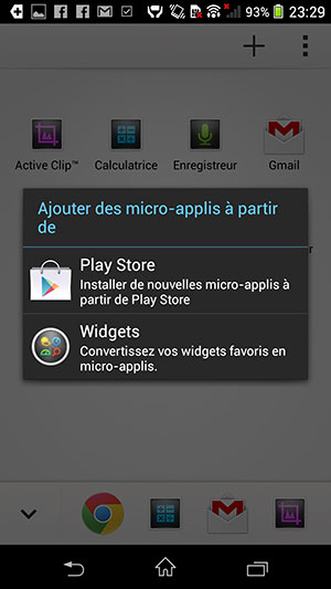 Sony Xperia Z1 : micro-applis