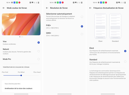 Paramétrage écran du OnePlus 10 Pro