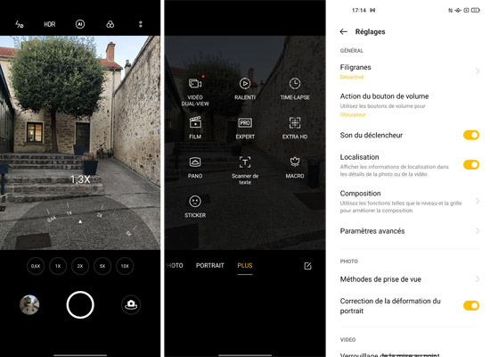 Interface caméra Oppo Reno6 Pro