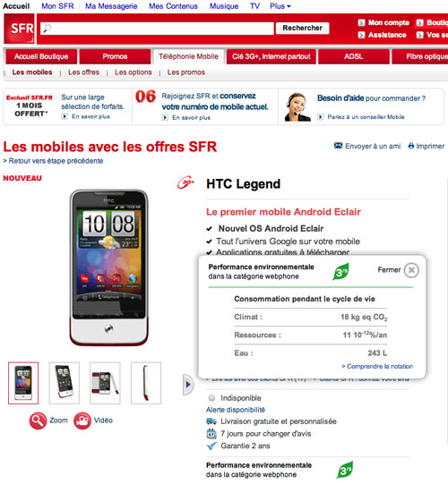 SFR met en place l'affichage écologique de ses mobiles