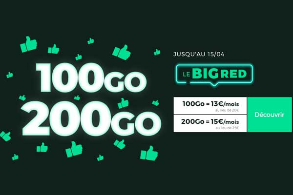 Les promotions BIG RED 100Go et 200Go à prix cassés sont de retour seulement jusqu’au 15 avril