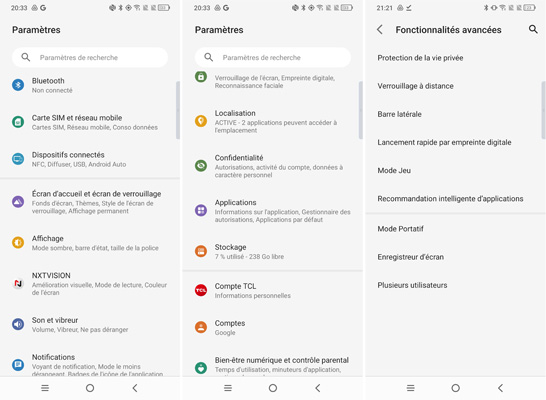 Paramètres du TCL 20 Pro 5G