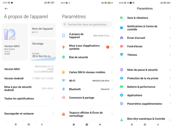 Interface et paramètre Xiaomi Mi 11
