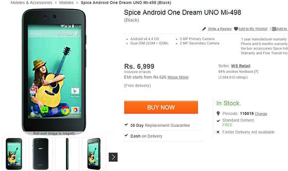 Android One : Flipkart dévoile le premier smartphone low-cost de Google et Spice