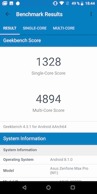 Asus ZenFone Max Pro (M1) Benchmark results