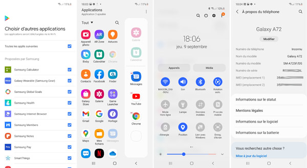 Suite interface Samsung Galaxy A72