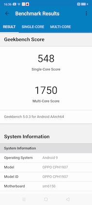 Oppo Reno 2 : geekbench