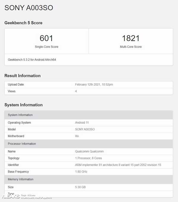 Sony Xperia 10 III geekbench