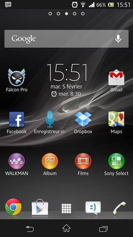 Sony Xperia Z accueil