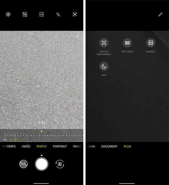 Interface caméra Asus Zenfone 8
