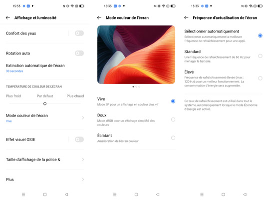 Paramètres écran du realme GT Master Edition