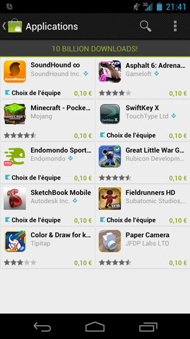 Android Market 10 milliards de téléchargement promo 10 jours 10 centimes 10 applications