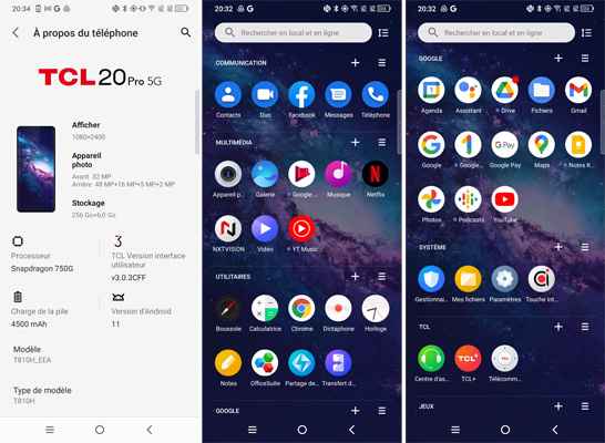 Suite interface TCL 20 Pro 5G