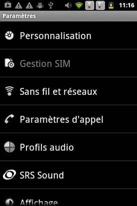 Acer Liquid Z110 Duo : paramètres