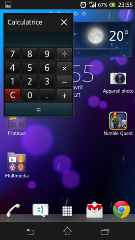 Sony Xperia SP : micro-application calculatrice