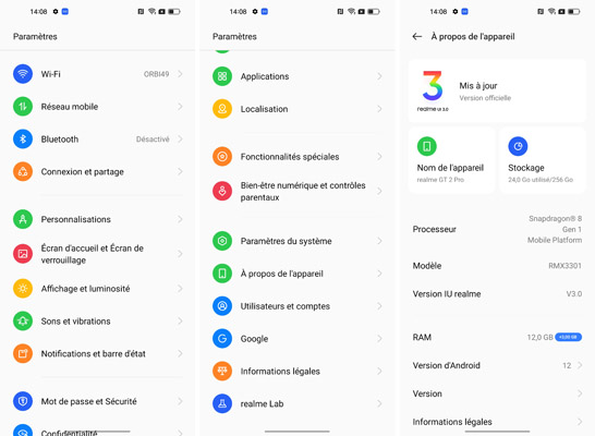 Paramètrages du realme GT 2 Pro