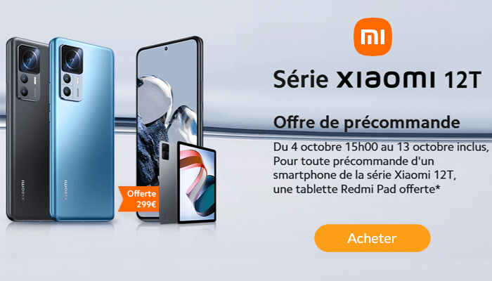 Promotion Xiaomi 12T tablette offerte