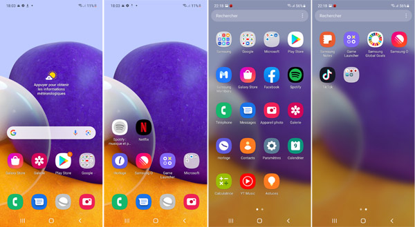 Interface générale du Samsung Galaxy A72