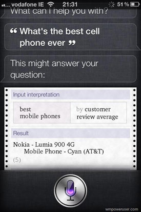 D'après le Siri de l'iPhone 4S, le Nokia Lumia 900 est le meilleur smartphone !