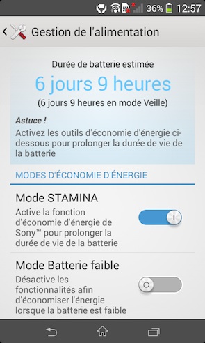 Sony Xperia E1 Mode Stamina
