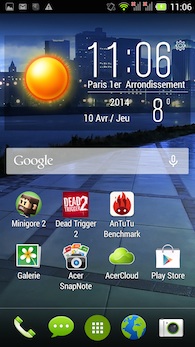 Acer Liquid E3 écran d'accueil