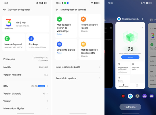 Suite interface realme GT Neo 3