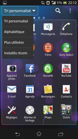 Sony Xperia SP : menu applications