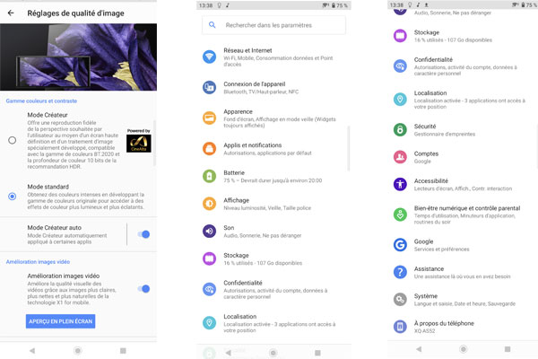 Parametres Sony Xperia 5 II