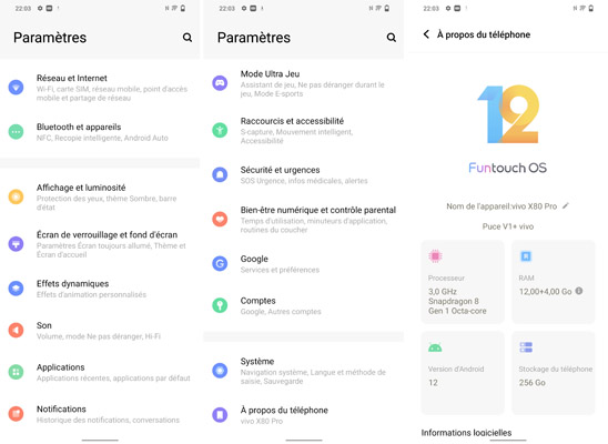 Paramètres Vivo X80 Pro