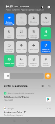 Oppo Reno 2 : centre de notifications