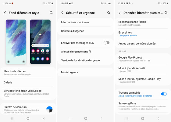 Paramètres sécurité du Samsung Galaxy S21 FE