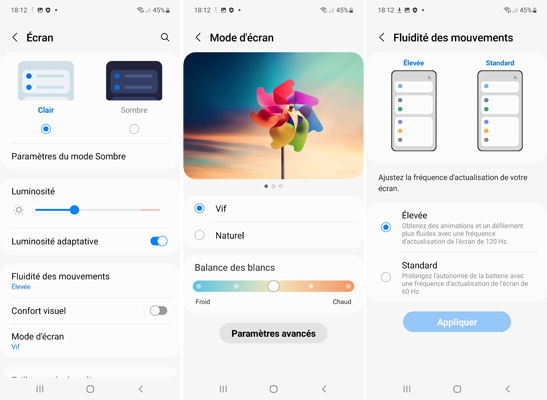 Paramètres écran du Samsung Galaxy A53 5G
