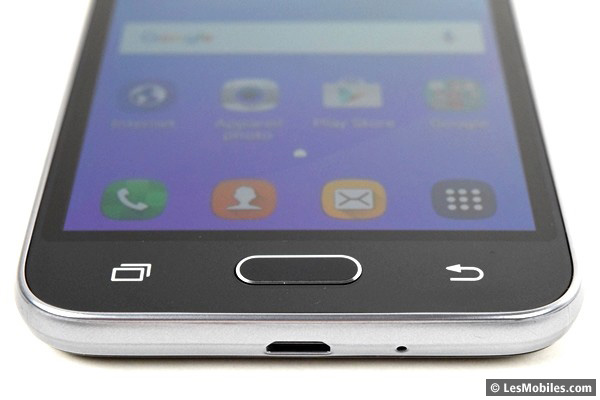 Samsung Galaxy J1 (2016) : bouton Home et ort microUSB