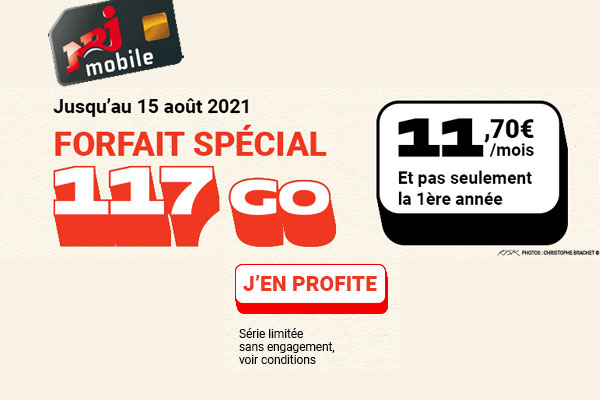 Dernier jour pour profiter du forfait NRJ Mobile 117Go à 11.70€ à vie !