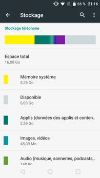 Wiko Fever 4G : stockage