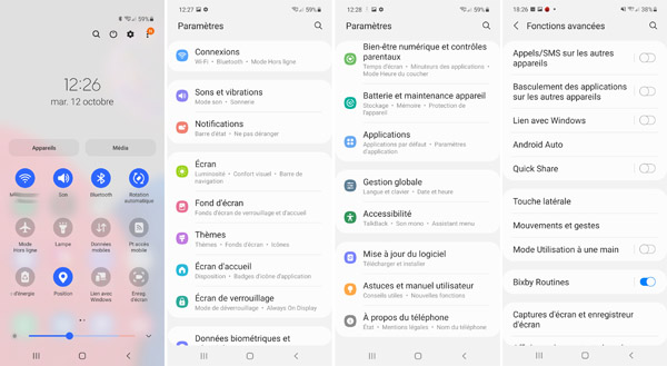 Paramètres du Samsung Galaxy A52s