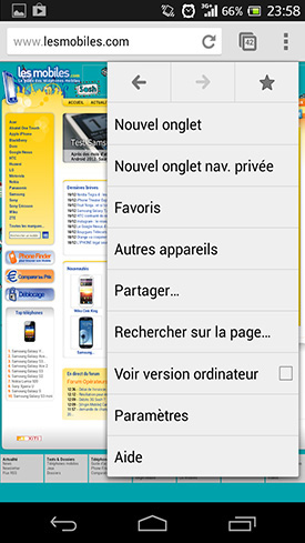 Sony Xperia SP : navigateur Web