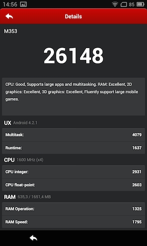 Meizu MX3 score AnTuTu