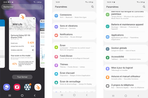 Paramètres du Samsung Galaxy S21
