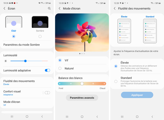 Réglage écran du Samsung Galaxy A52s