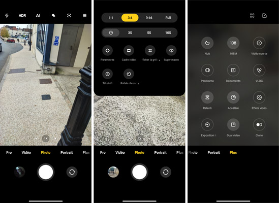 Interface caméra du Xiaomi 11T Pro