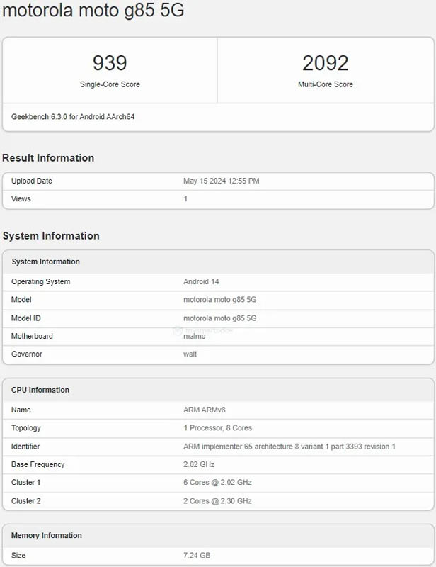 Motorola g85 geekbench